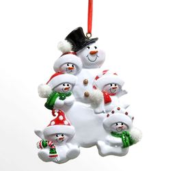 Five Snow Kids Snowman Family Ornament White