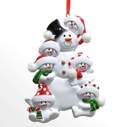 Six Snow Kids Snowman Family Ornament White