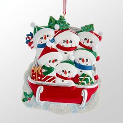 Six Family in Sled Snowman Ornament Red