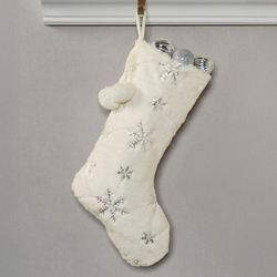 Silver Snowflake Stocking Off White