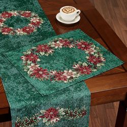 Poinsettia Wreath Placemats Green Set of Four
