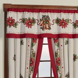 Holiday Bells Curtain Pair Red 84 x 84