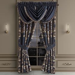 Caruso Wide Tailored Curtain Pair Midnight Blue 100 x 84