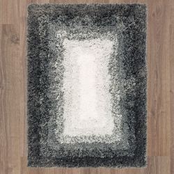 Ombre Border Rectangle Bath Rug Dark Gray