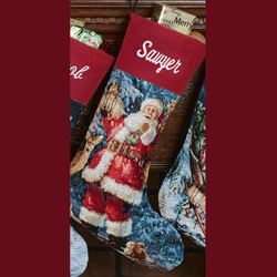 Woodland Santa Tapestry Stocking Red