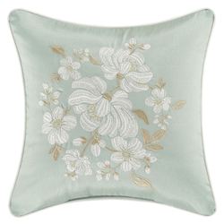 Spring Garden Embroidered Pillow Aqua Mist 16 Square