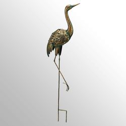 Crane Solar Bird Sculpture Aged Bronze