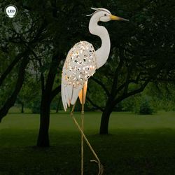 Egret Solar Bird Sculpture White