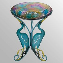 Heron Birdbath with Stand Multi Earth