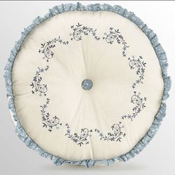 Charlotte Embroidered Ruffled Pillow Blue Round