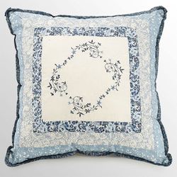 Charlotte Embroidered Pillow Blue 16 Square