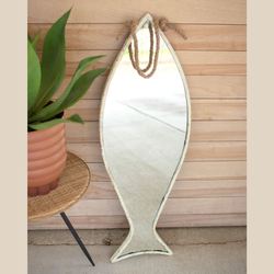 Fish Wall Accent Mirror Weathered White