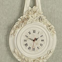 Ribbons and Roses Wall Clock Antique White