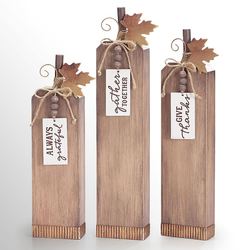 Sentiment Pumpkin Decorative Accents Brown Set of Three