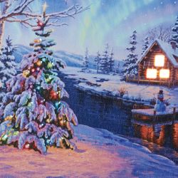 Christmas Woodland Cabin Tabletop Canvas Multi Bright