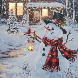 Cottage in the Snow Lighted Canvas Wall Art Multi Warm