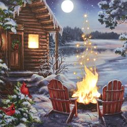 Christmas at the Lake Framed Canvas Multi Warm