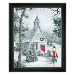 Church in the Snow Framed Canvas Wall Art Gray