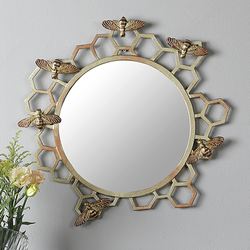 Honeycomb and Bee Wall Mirror Light Gold