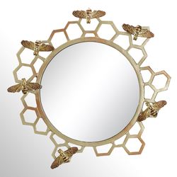 Honeycomb and Bee Wall Mirror Light Gold