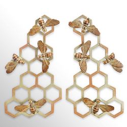 Honeycomb and Bee Wall Art Plaques Light Gold Set of Two