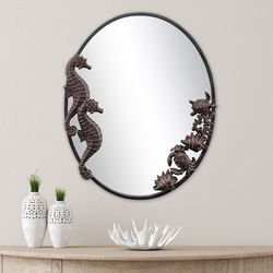 Seahorses and Sealife Oval Wall Mirror Bronze