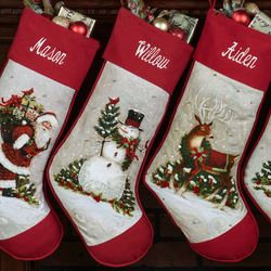 Woodland Snowman Stocking Red