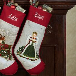 Woodland Angel Stocking Red
