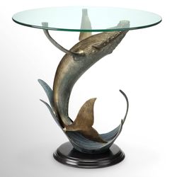 Whale Art Accent Table Antique Gold
