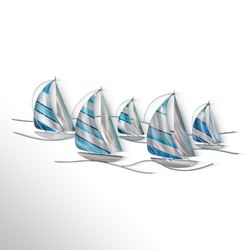 Sailboat Regatta Wall Art Silver/Blue