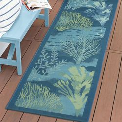 Marina Coral Garden Rug Runner Blue 111 x 76