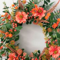 Dahlia Berry Wreath Coral