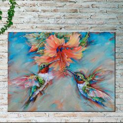 Sweet Harmony Hummingbird Canvas Wall Art Multi Jewel