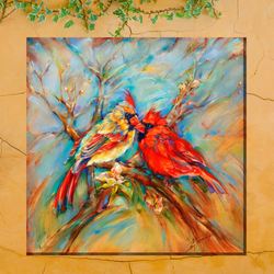Spring Cardinals Canvas Wall Art Multi Bright