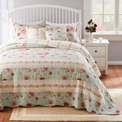 Antique Rose Bedspread Set Powder Blue