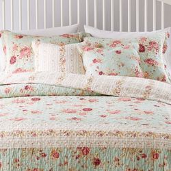 Antique Rose Bedspread Set Powder Blue