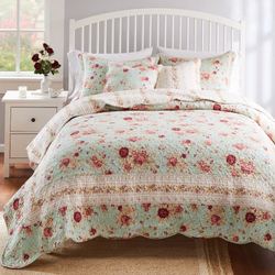 Antique Rose Quilt Bed Set Powder Blue