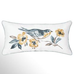 Calix Bluebird Embroidered Rectangle Pillow White