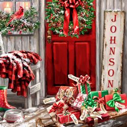 Home for Christmas Lighted Print Red