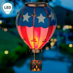 Large Americana Hot Air Balloon Solar Lantern Red
