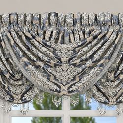 San Marino Bead Fringe Waterfall Valance Steel Blue 43 x 33