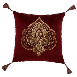 Bordeaux Tasseled Embroidered Pillow Crimson 18 Square