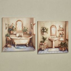 Serene Retreat Bathroom Canvas Wall Art Multi Warm Set of Two