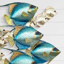 Vertical Angelfish School with Tangs Wall Sculpture Blue