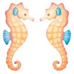 Whimsical Seahorse Wall Accents Orange Set of Two