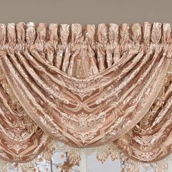 Rosewater Beaded Trim Waterfall Valance Blush 43 x 33