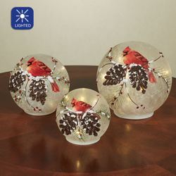 Holiday Cardinal Lighted Globes Red Set of Three