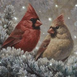 Holiday Cardinals Framed Canvas Wall Art Multi Warm