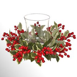 Holly and Berry Candleholder Centerpiece Red