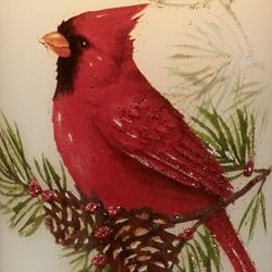 Cardinal on Pine LED Flameless Candle Red